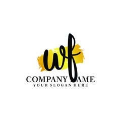 letter WF handwriting Black color logo, and elegant gold brush template