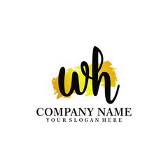 letter WH handwriting Black color logo, and elegant gold brush template