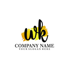 letter WK handwriting Black color logo, and elegant gold brush template