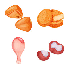 Vector design of meat and raw symbol. Set of meat and grilled vector icon for stock.