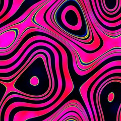 Bright pink and black infra circles wavy lines seamless decor wallpaper pattern
