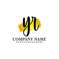 letter YR handwriting Black color logo, and elegant gold brush template