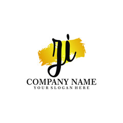letter ZI handwriting Black color logo, and elegant gold brush template