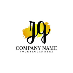 letter ZQ handwriting Black color logo, and elegant gold brush template