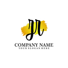 letter ZR handwriting Black color logo, and elegant gold brush template