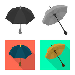 Vector illustration of protection and closed logo. Collection of protection and rainy vector icon for stock.