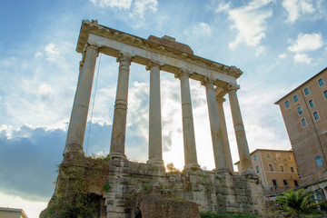 Ruins of Temple of Saturn - an ancient Roman temple to the god Saturn at the Roman Forum © dddoria