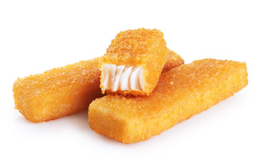 Fish fingers sticks isolated on white background.