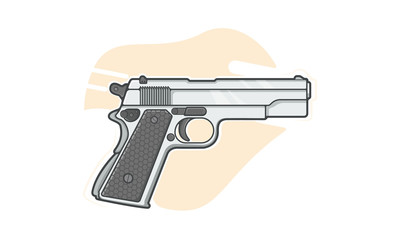 Gun vector illustration, detailed handgun isolated on white background.