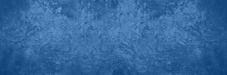 Abstract cement concrete background. Grunge texture, wallpaper. Trendy monochrome blue and calm color. Top view, copy space. Banner