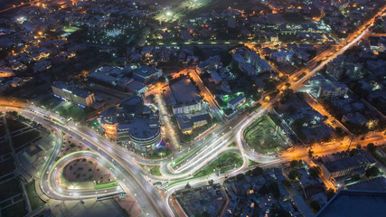 aerial view of city at night
