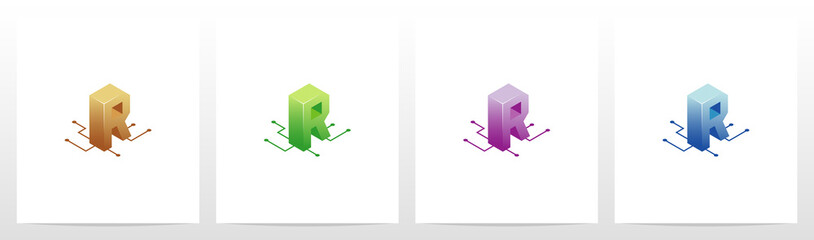 Fototapeta premium Digital Circuit Nodes Letter Logo Design R