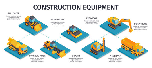 Construction Equipment Isometric Infographics