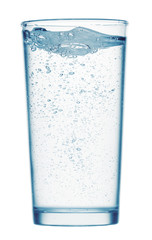 one glass of sparkling water on a white background, isolated object
