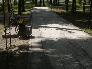replacing tiles on the path in the Park in the summer, Moscow.