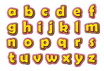 Comic font. Cartoonish multilayer alphabet