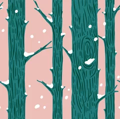 Sheer curtains Birch trees winter forest. gift wrap paper, decoration, modern scandinavian style seamless pattern