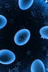 White chicken eggs on sparkling glitters paper texture.