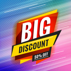 Big discount. Promotional concept template for banner, website, poster. Special offer tag. Vector illustration with abstract colorful background