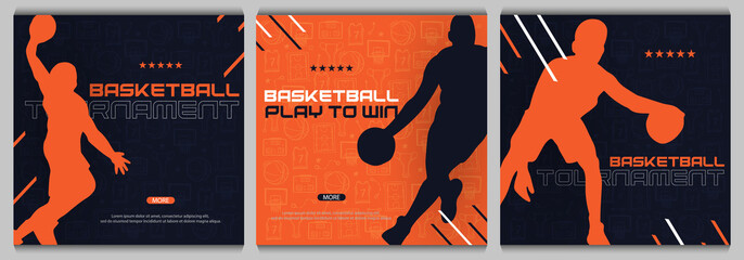 Set of Basketball banners with players. Modern sports posters design.
