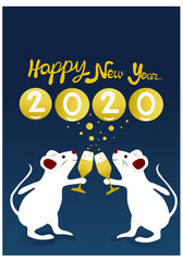Year of the rat, New Year 2020, Greeting card, illustrator design, blue bacground, New Year wallpaper, card, postcard.