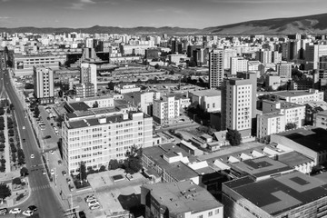 Aerial view of Ulaanbaatar, the capital of Mongolia, circa June 2019