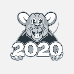 Smiling, funny cartoon rat symbolizing the new year 2020.