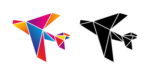 Samolot origami. Logo wektor - obrazy, fototapety, plakaty