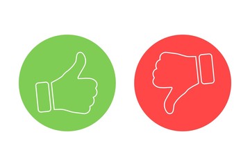 Fototapeta premium Thumbs up and thumbs down. Like or dislike. Vector illustration line icon.
