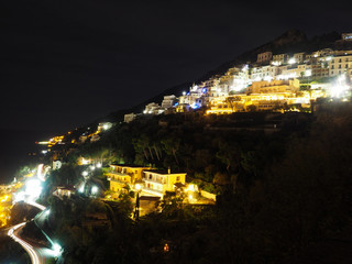 Night landscape of a small town on the Amalfi coast in Italy