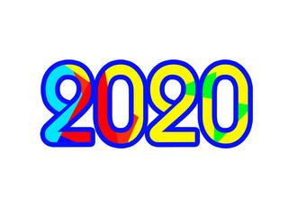 Happy New Year 2020. Bright colors on a white background
