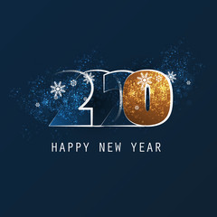 Fototapeta na wymiar Blue and Golden New Year Card, Cover or Background Design Template With Snowflakes - 2020