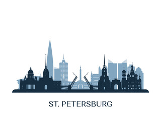 St. Petersburg skyline, monochrome silhouette. Vector illustration. - obrazy, fototapety, plakaty