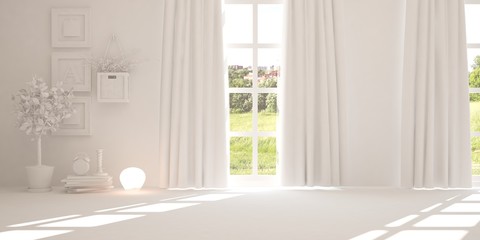 Empty room in white color. Hight resolution image, Scandinavian interior design. 3D illustration