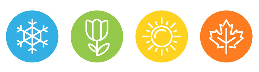 Four seasons icons - spring, summer, autumn, winter vector illustration
