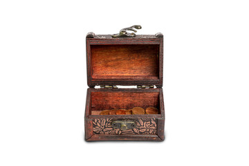 Vintage treasure box with separate lock on a white background