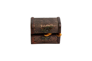 Vintage treasure box with separate lock on a white background