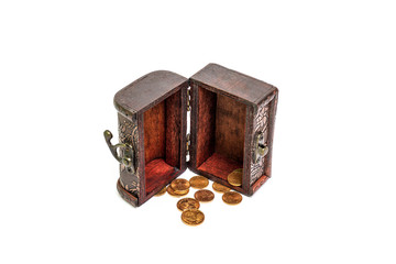Vintage treasure box with separate lock on a white background