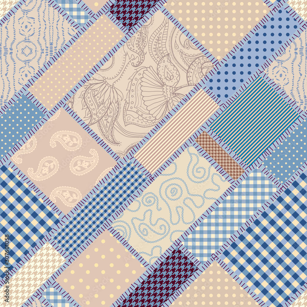 Poster Patchwork textile pattern. Seamless quilting design background.
