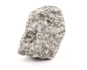 Natural Unfinished Grey Granite Rock Stone for Artistic Decoration and Design. Rock Concept. Isolated on White Background.