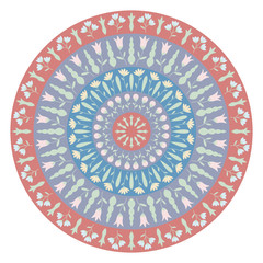 Decorative plate with round floral ornament. Mandala circular floral pattern. Fashion background with ornate dish. Vector illustration