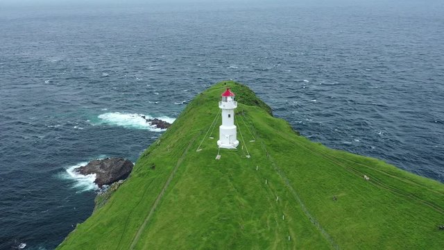 Aerial view of the Mykines island. Mykines island, Faroe Islands, Europe.