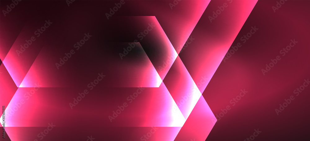 Aufkleber Neon color hexagon shapes, lines on black background. Modern template for web backdrop design. Abstract geometric frame