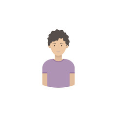 Image of the head and torso of a young man in a flat style. Vector illustration