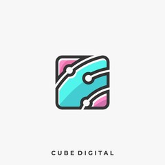 Cube Circuit Illustration Vector Template