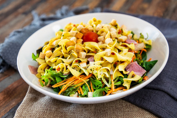 Delicious bacon chicken salad with cheese sauce