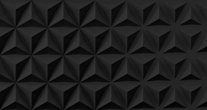 Triangular abstract geometric dark background of triangular volumetric elements of different random size. 3D illustration