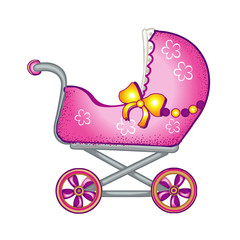 Stroller. Baby girl arrival announcement card