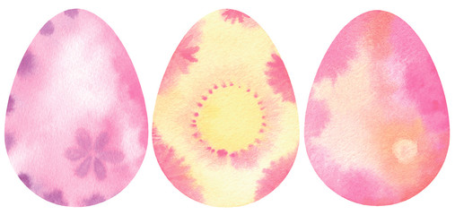 Obraz na płótnie Canvas Three watercolor Easter eggs pink