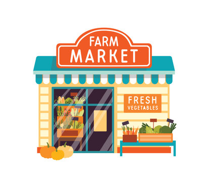 Farm market flat vector illustration